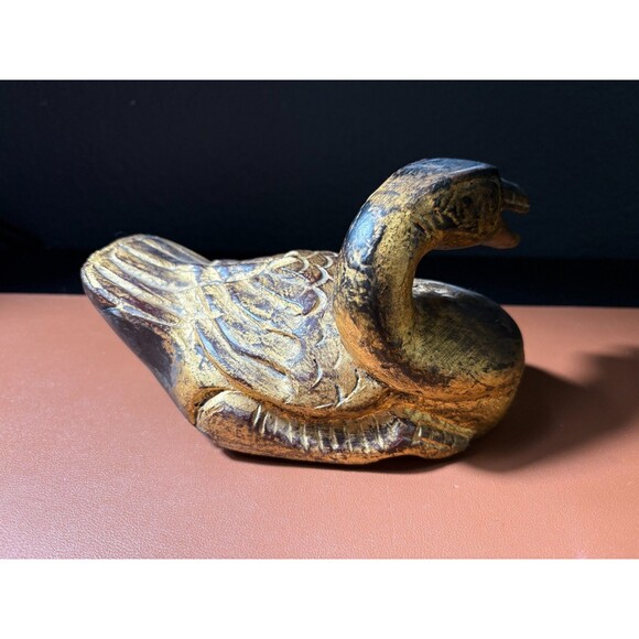 Vintage Italian Carved Wood Gold Gilded Duck Statue Home Decor 5" - Picture 3 of 9